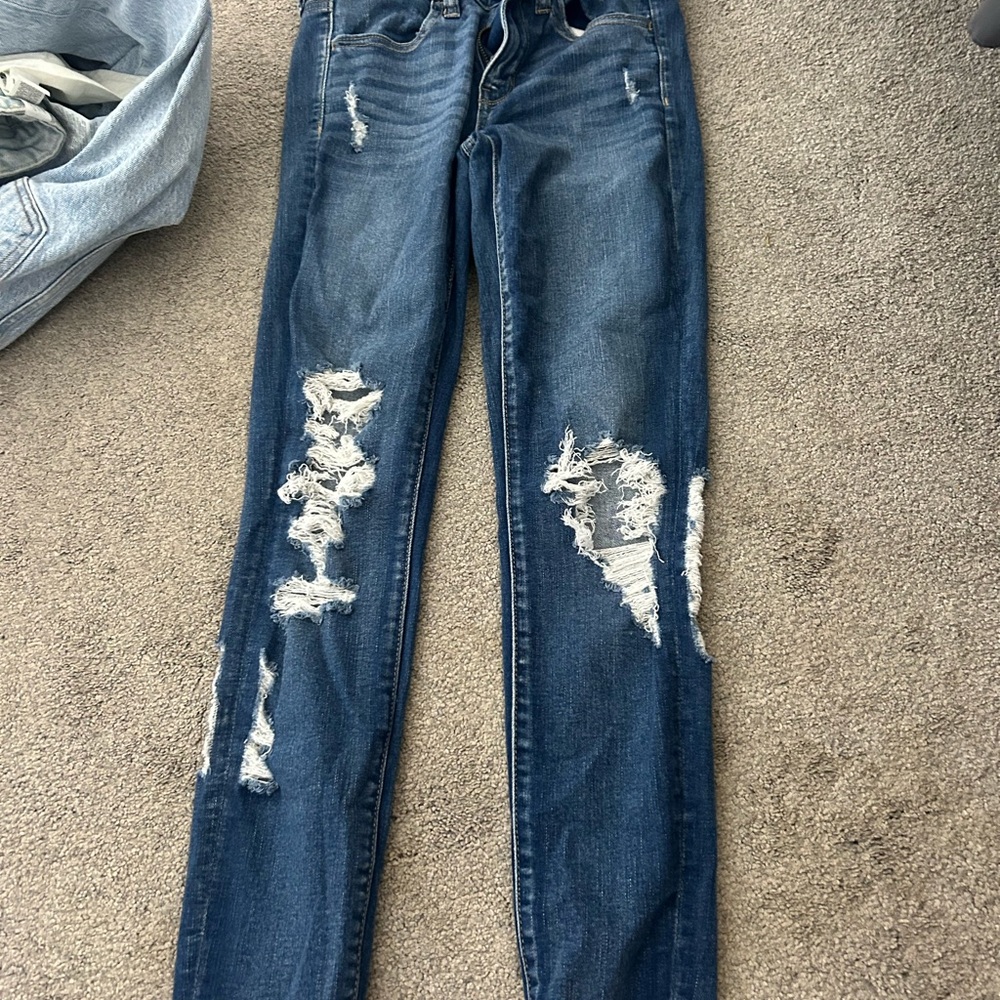 American Eagle Outfitters Dark Blue Distressed Skinny Jeans